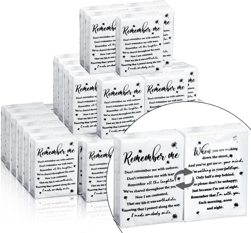 Sinmoe 60 Bulk Funeral Tissues Keepsakes Memorial Facial Pocket Tissues Favors Inspirational Poem 3 Ply Mini Travel Size Tissue Packs Memorial for Guests Relatives Family - Image 1